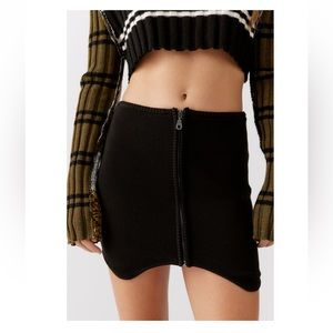 UO Ribbed Zip-Front Black Mini Skirt
